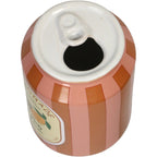 Deko Vase in Dosen Form getreift in Pink und Orange mit einem altmodischen Zitronen-Limonaden Label
