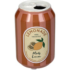 Deko Vase in Dosen Form getreift in Pink und Orange mit einem altmodischen Zitronen-Limonaden Label