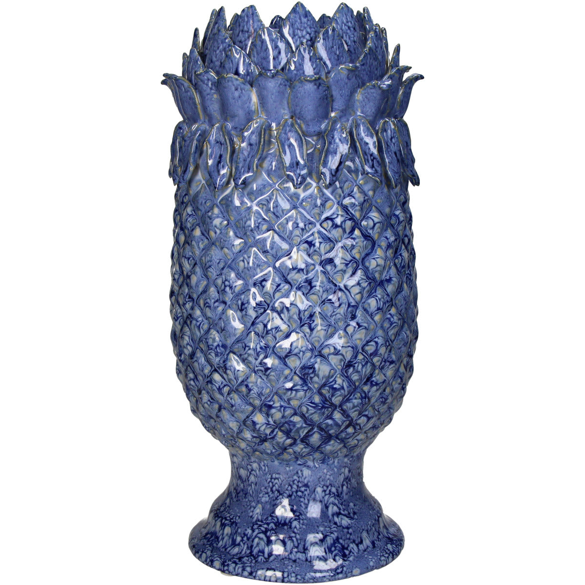 Blaue Ananas-Förmige Deko Vase mit und kurzem Schaft und einer Öffnung , die an einer Lotus blüte erinnert