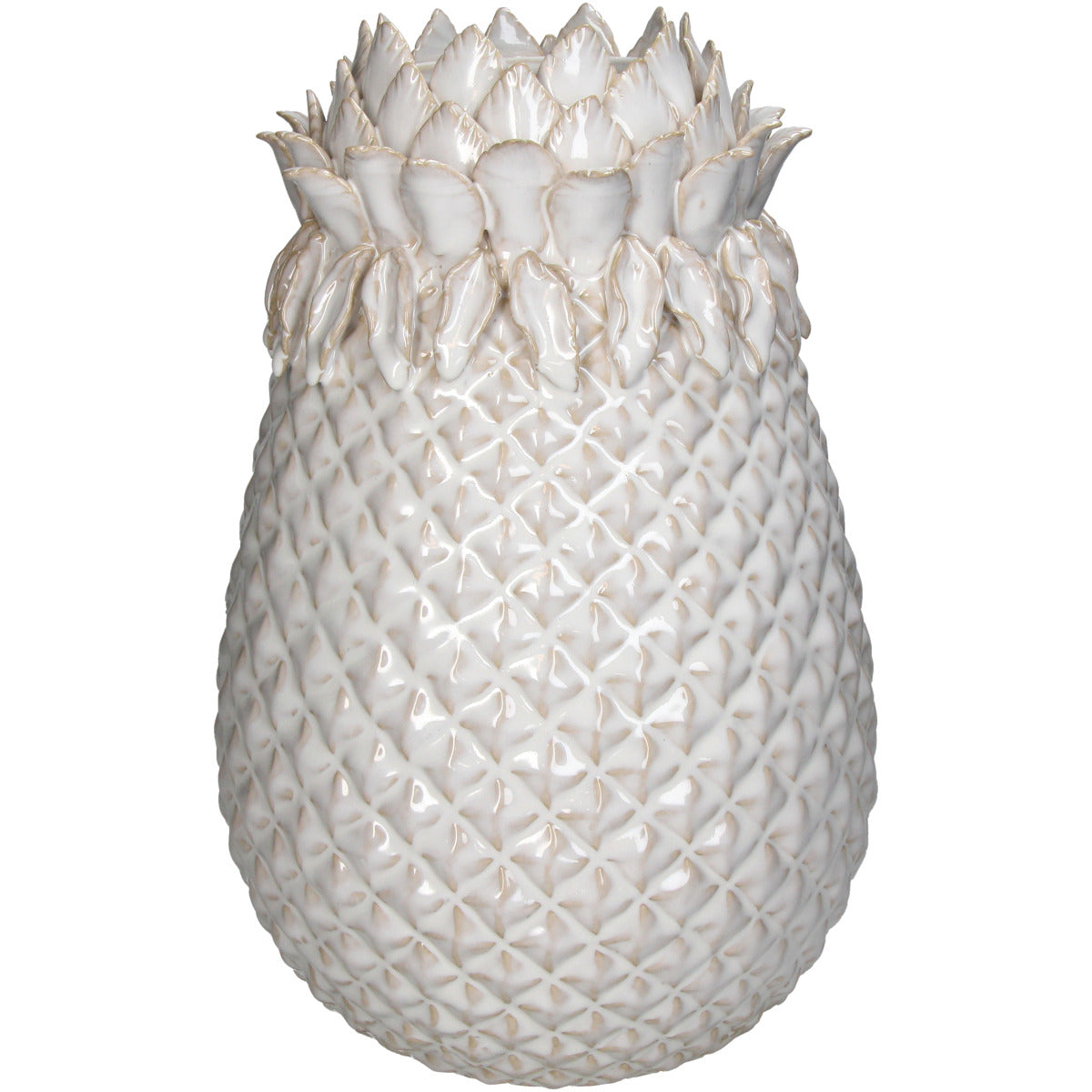 Weiße Ananas-Förmige Ovale Deko Vase mit einer Öffnung, die an einer Lotus blüte erinnert