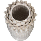 Weiße Ananas-Förmige Deko Vase mit einer Öffnung, die an einer Lotus blüte erinnert, Kurzer Schaft, Nahaufnahme der Öffnung 