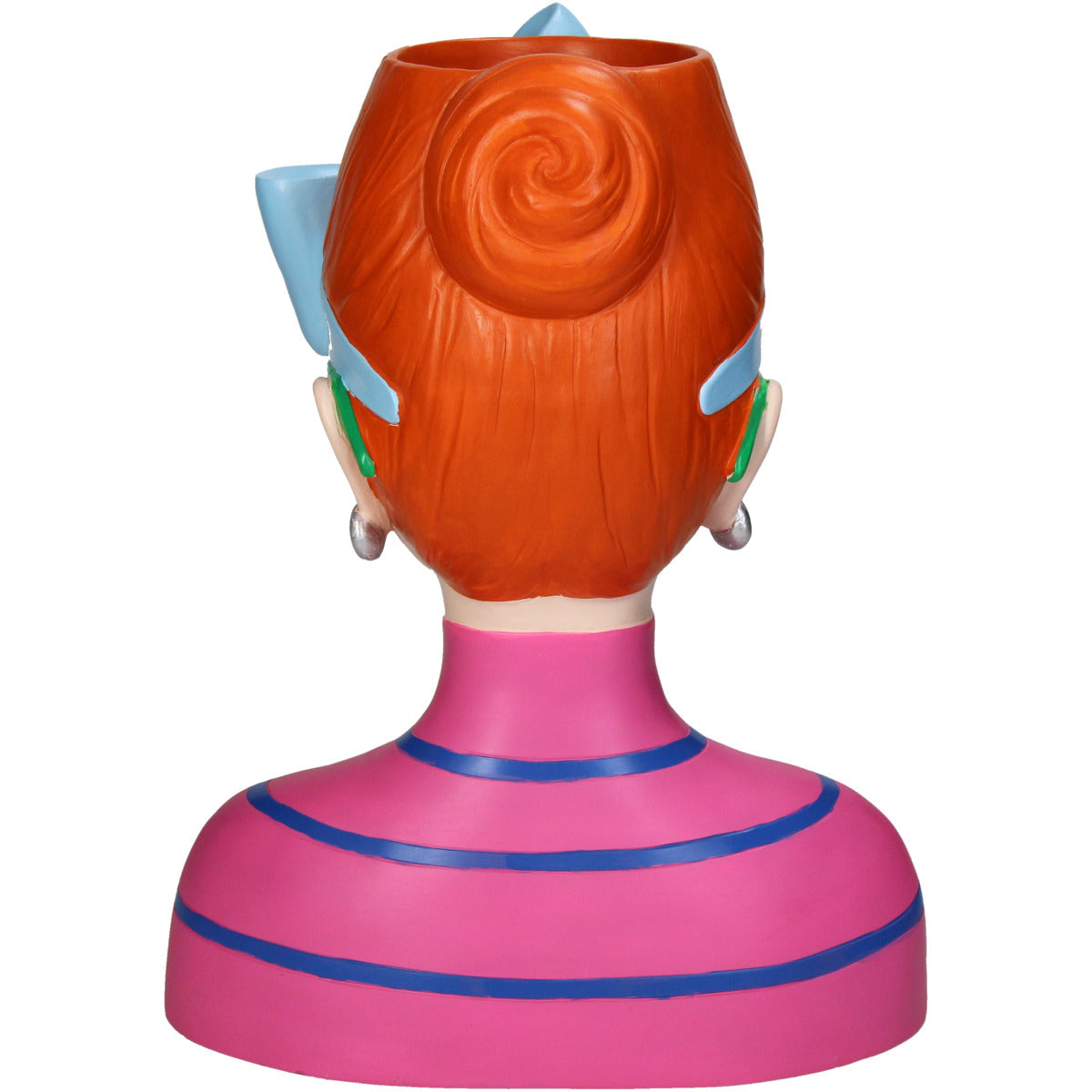 von Hinten Deko Vase "Lady Pop" mit Sonnenbrille, Haarschleife und trendigem Shirt. Ausdrucksstarke Farben in Pink, Türkis, Grün und Schwarz.