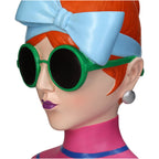 Gesicht Nahaufnahme Deko Vase "Lady Pop" mit Sonnenbrille, Haarschleife und trendigem Shirt. Ausdrucksstarke Farben in Pink, Türkis, Grün und Schwarz 