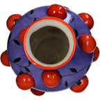 Öffnung der Blauen Deko Vase mit Orangen Muster und Früchte, die 3D haptisch an der Außenwand herrausgucken