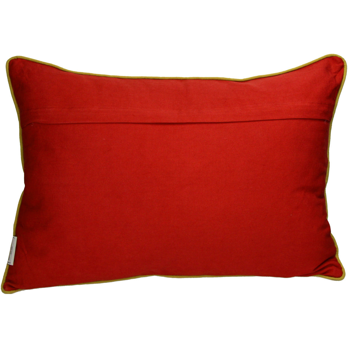 Rückseite des Kissens in komplett rotem Stoff
