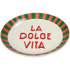 Grün und Pinker Teller mit der Schrift "La Dolce Vita" in Italienischem Design