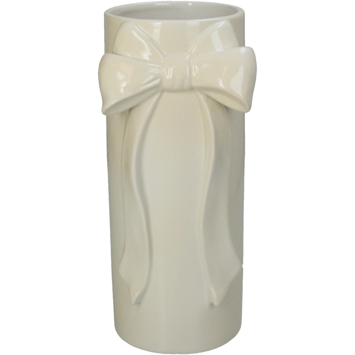 Weißen schlichten Deko Vase in zylindrischer Form mit einer Schleife