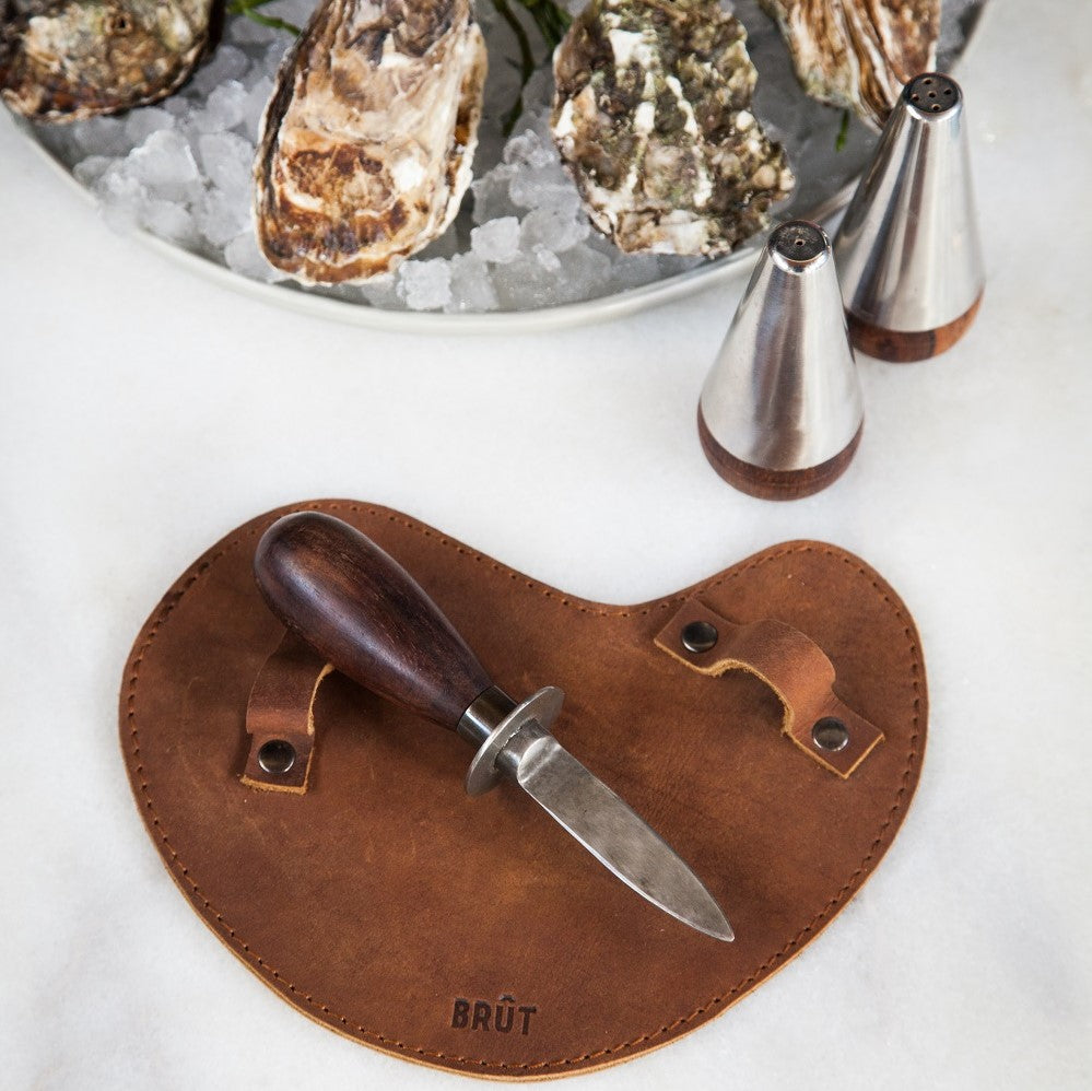 Austernmesser mit Lederhandschuh