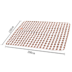 ausgerollte Picknickdecke mit Maßen zu sehen, 150 x 200 cm, braun, weiß karierte Outdoor Picknickdecke mit abgerundeten Ecken