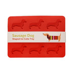 Silikon Eiswürfelform in Rot, niedliche Banderole rund um die Silikonform, 9 Dackel formen, banderole mit bunter dackel illustration