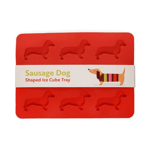 Silikon Eiswürfelform in Rot, niedliche Banderole rund um die Silikonform, 9 Dackel formen, banderole mit bunter dackel illustration