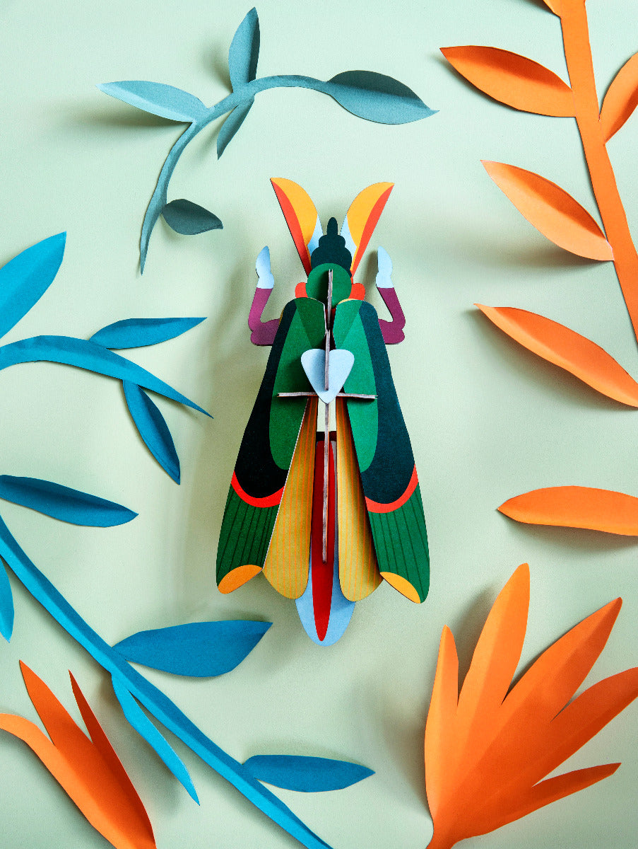 3D Wanddekoration eines farbigen Grashoppers