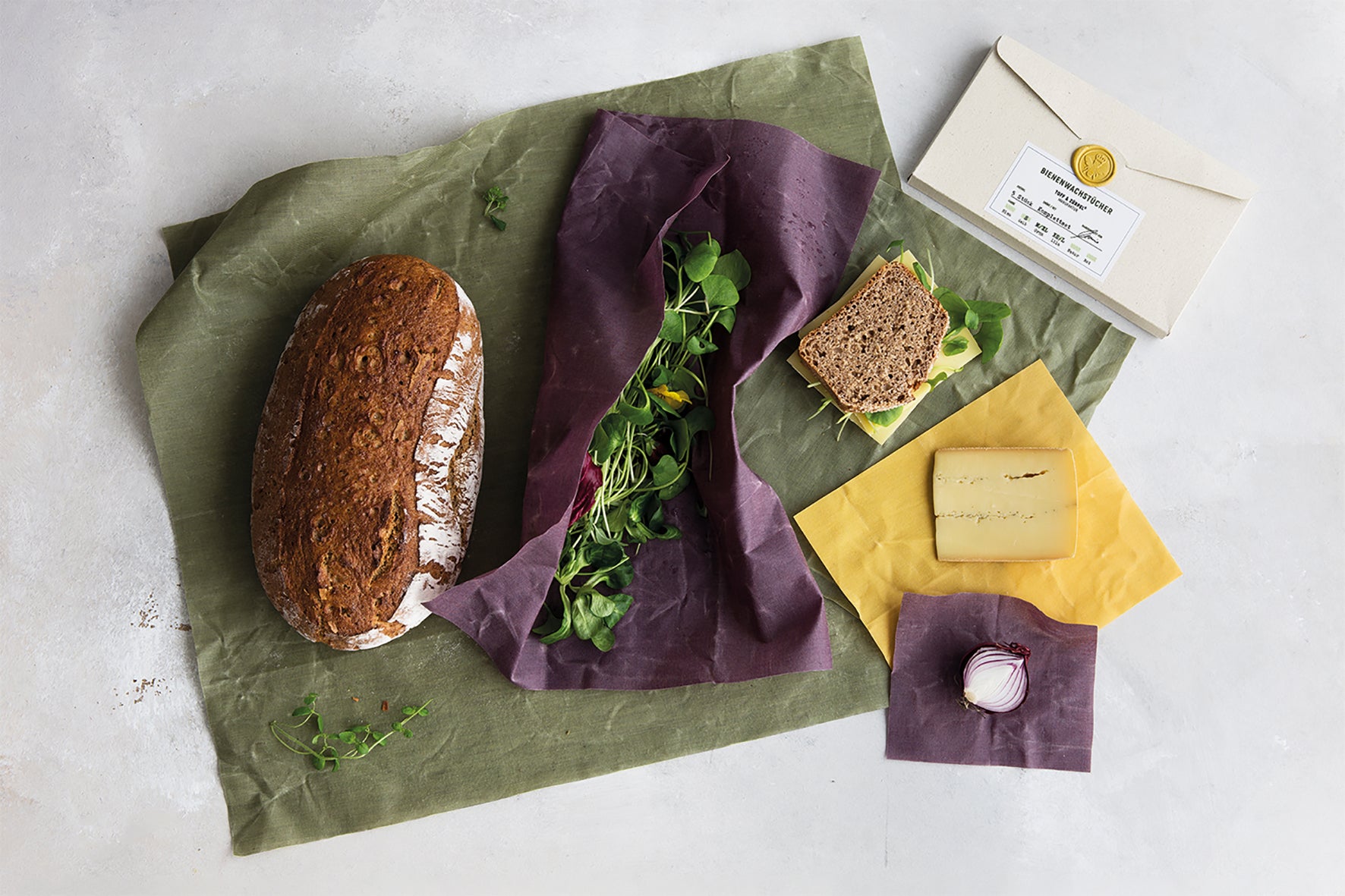 Bienenwachstücher Komplett-Set - Grün, Lila und Gelb