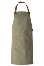 Lange, kamelfarbene Küchenschürze aus Canvas mit braunen Lederträgern