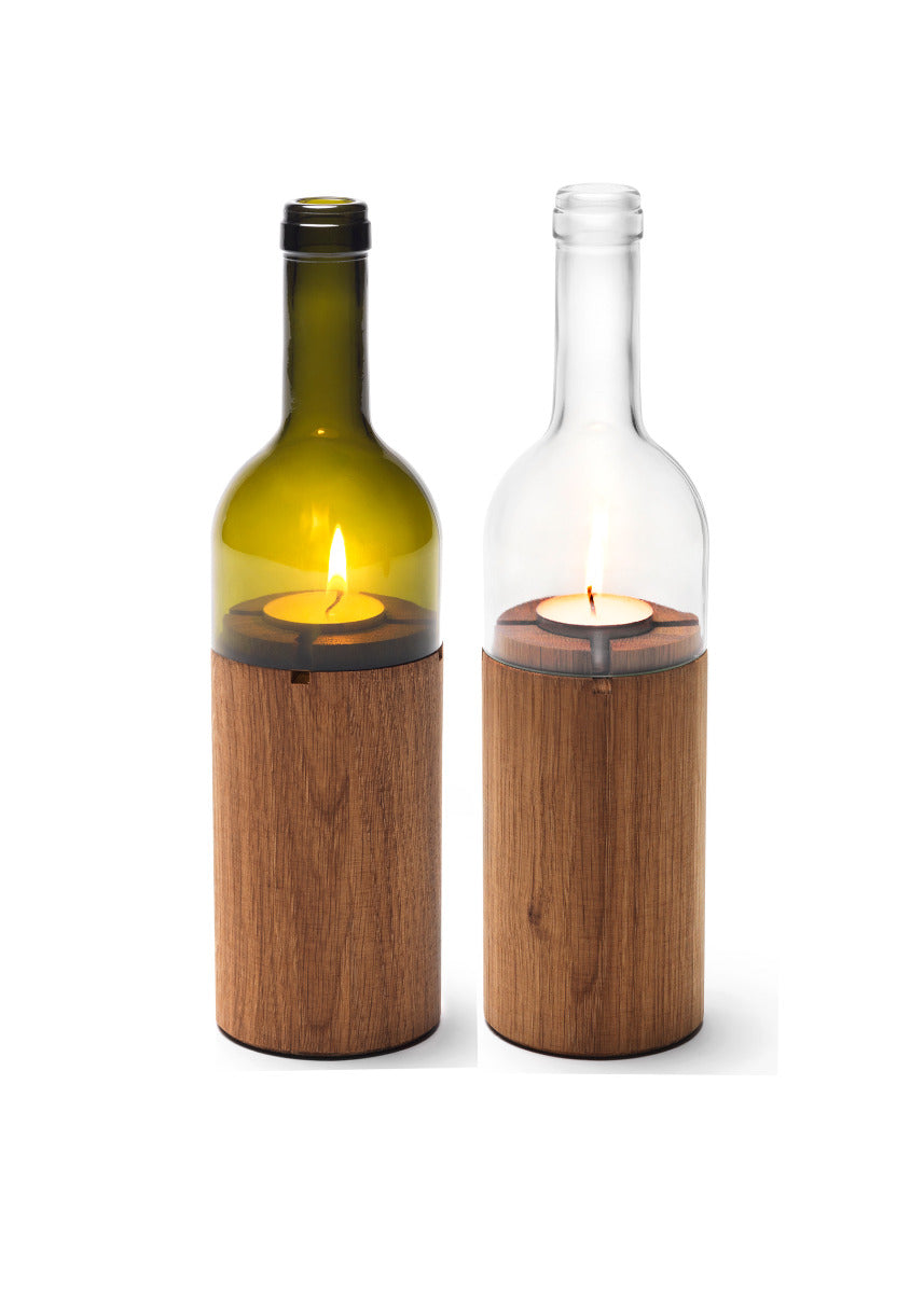 Teelichthalter "Weinflasche" Grün