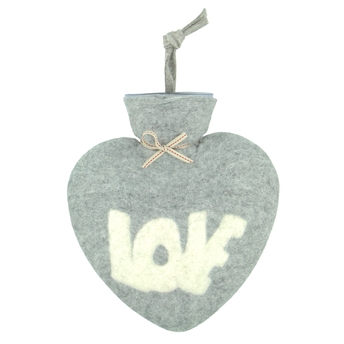 Herzwärmflasche Love-Motiv, hellgrau meliert, weiß